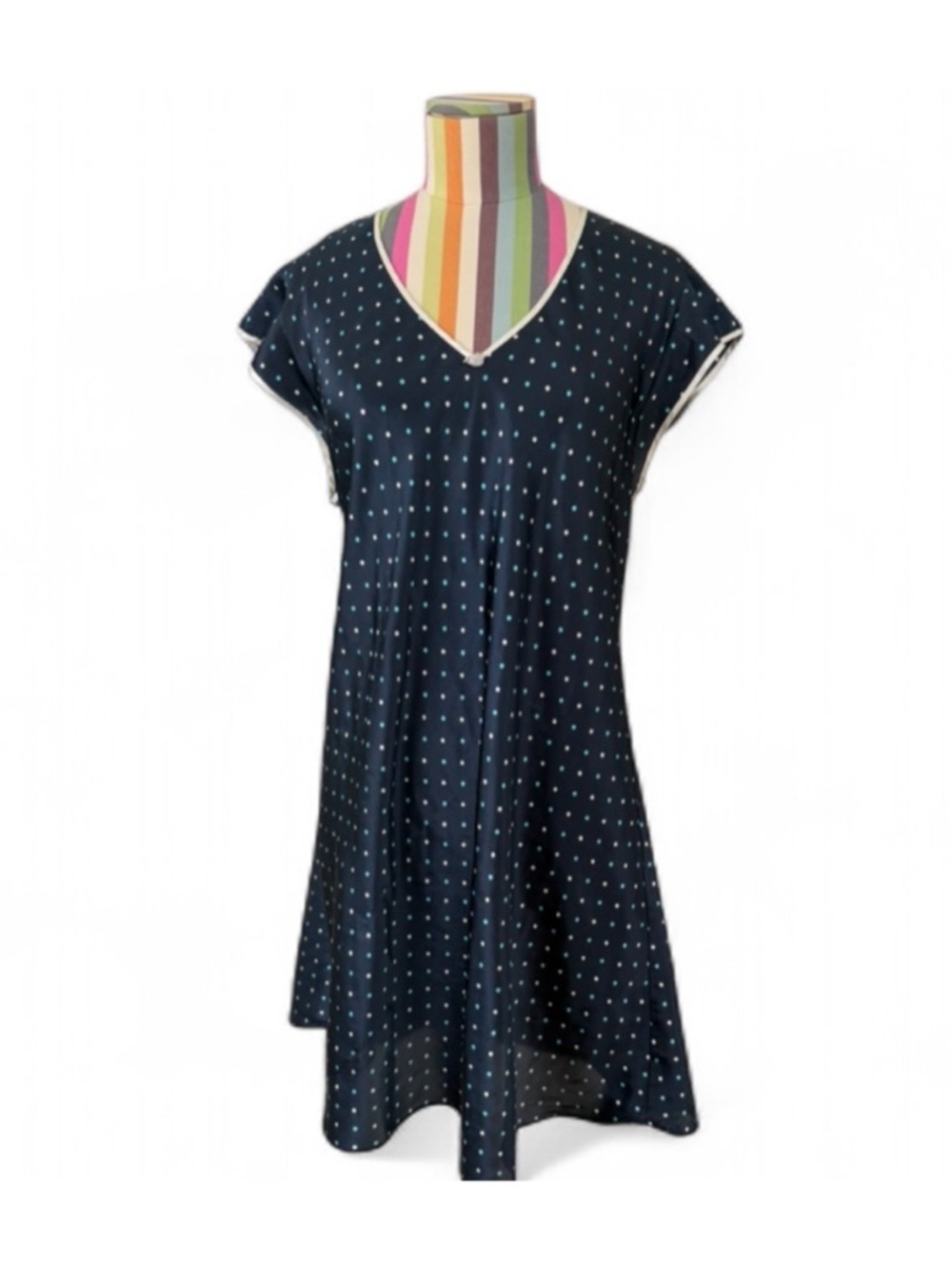 Nine & Company Polka Dot Satin Slip Dress Contrast Trim